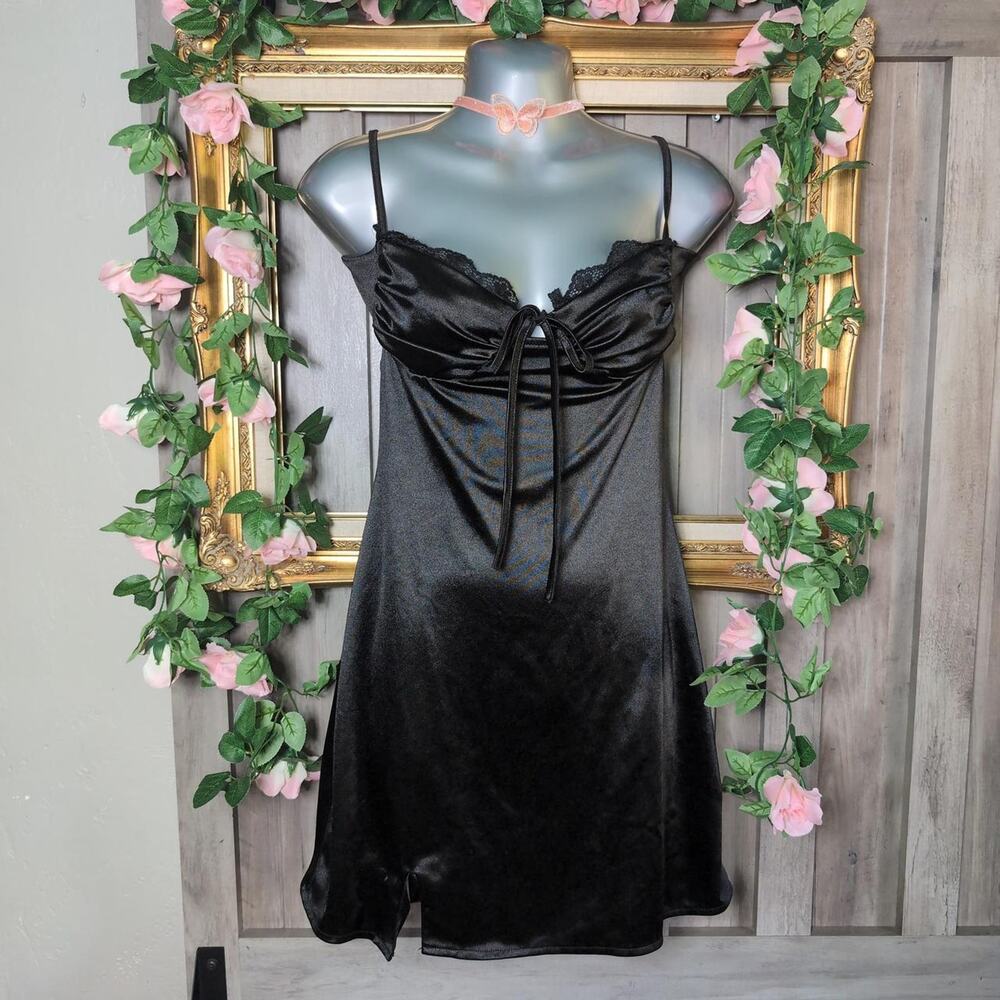 Y2k coquette black babydoll satin slip dress